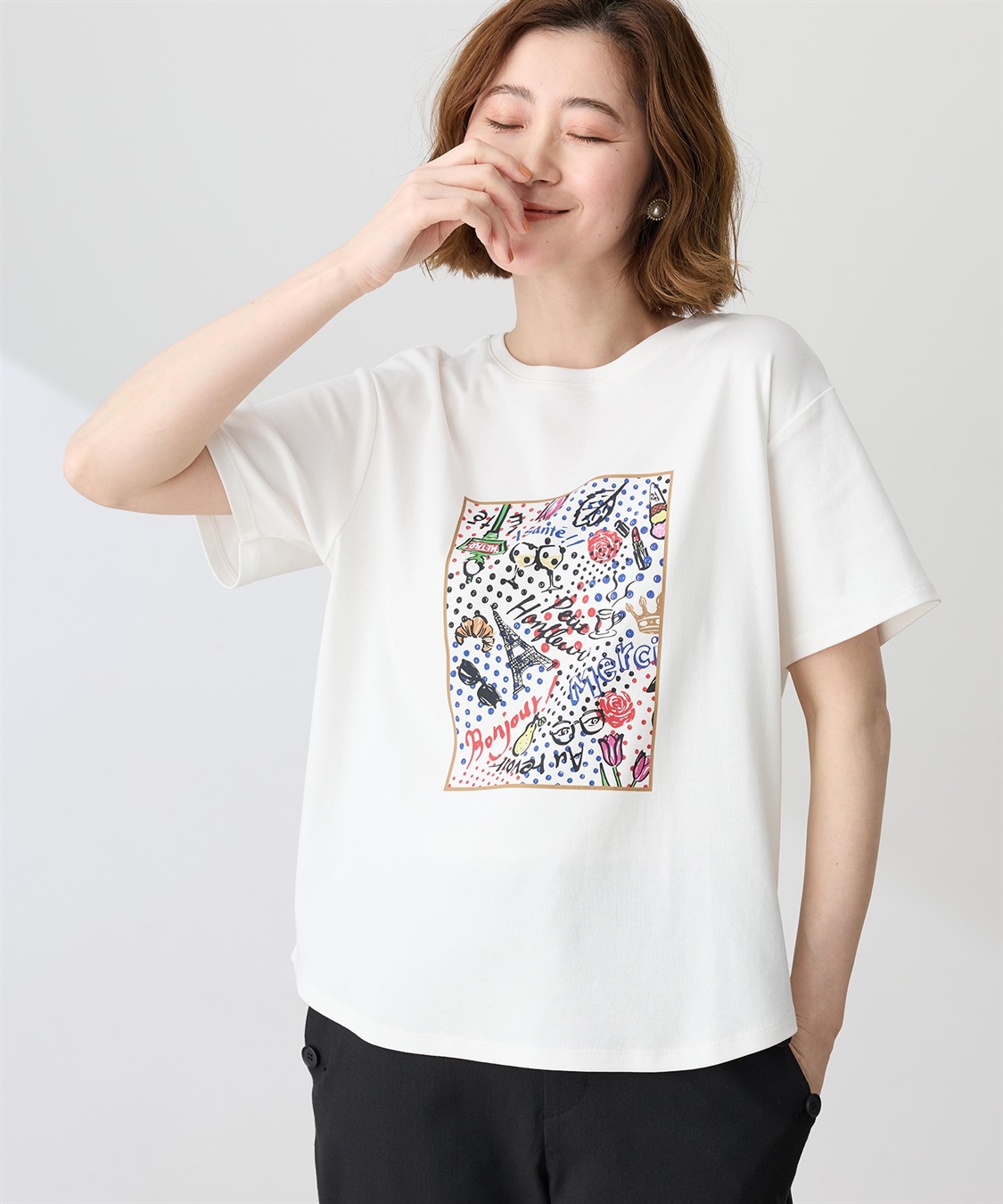 Petit Honfleur 【イラストレーターコラボ】ドットモチーフプリントTシャツ【接触冷感・UVカット・オーガニックコットンブレンド】_sub_4