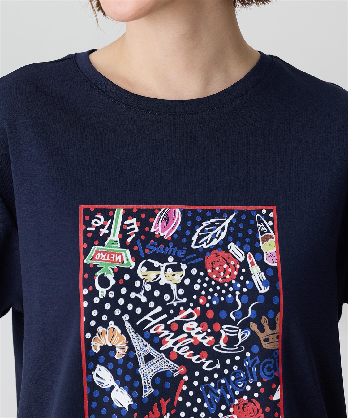 Petit Honfleur 【イラストレーターコラボ】ドットモチーフプリントTシャツ【接触冷感・UVカット・オーガニックコットンブレンド】_sub_10