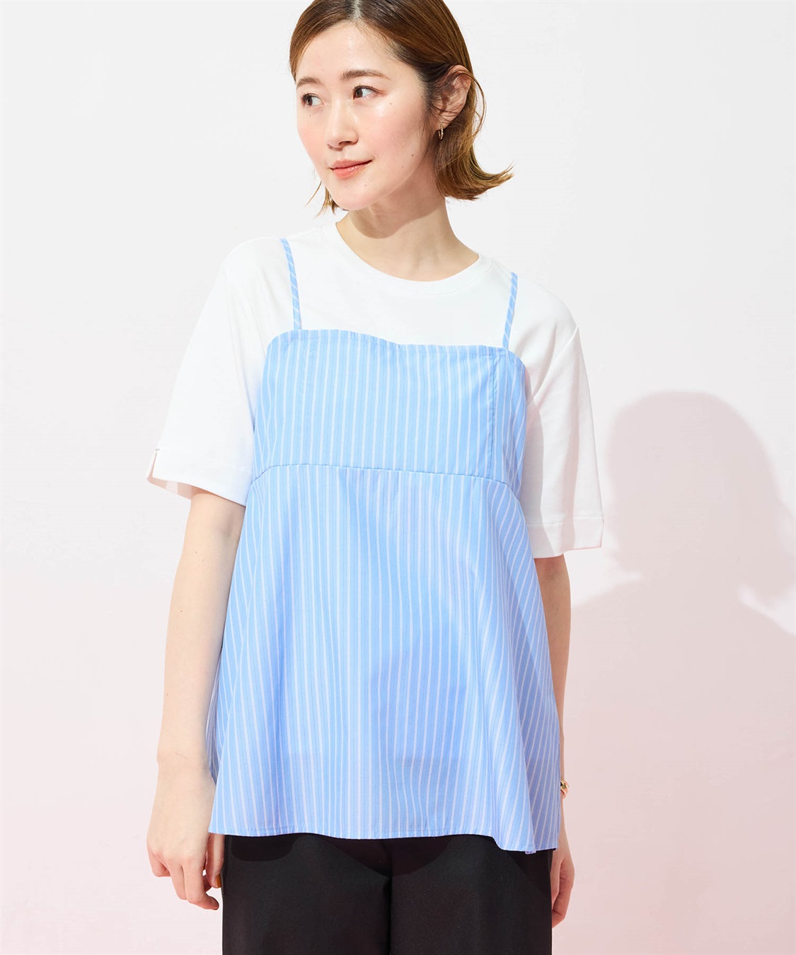 Petit Honfleur キャミ&Tシャツアンサンブル【オーガニックコットンブレンド・接触冷感・UVカット】_sub_1