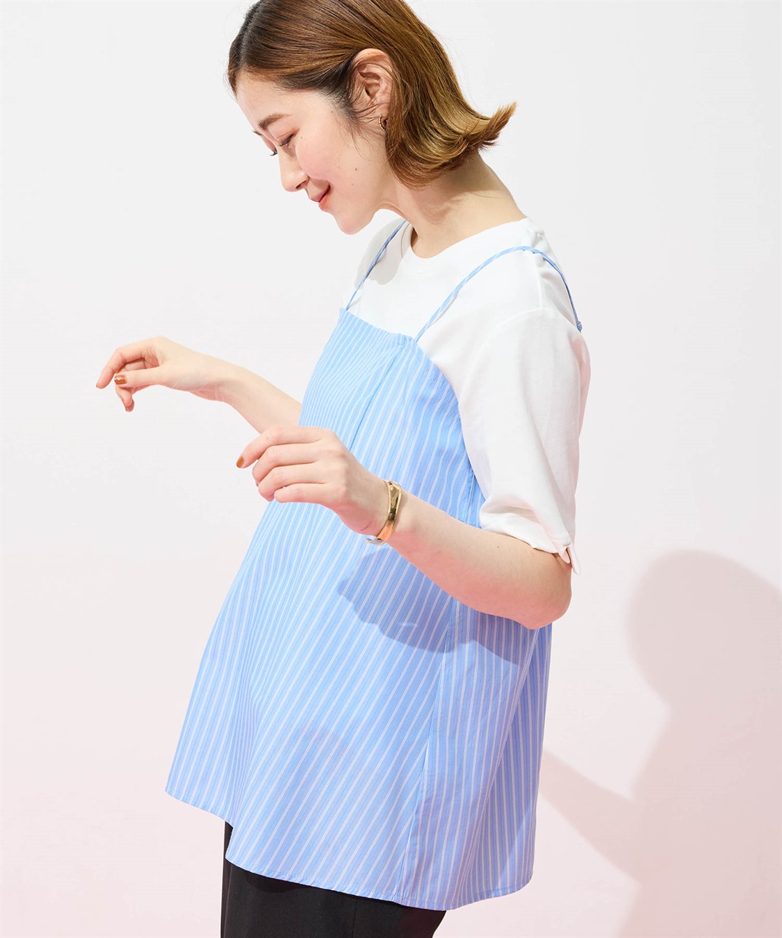 Petit Honfleur キャミ&Tシャツアンサンブル【オーガニックコットンブレンド・接触冷感・UVカット】_sub_2