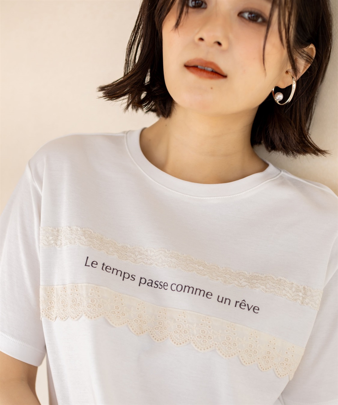 Petit Honfleur レースロゴプリントTシャツ【接触冷感・UVカット・オーガニックコットンブレンド】_sub_1