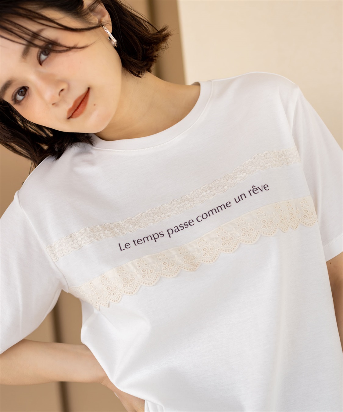 Petit Honfleur レースロゴプリントTシャツ【接触冷感・UVカット・オーガニックコットンブレンド】_sub_2