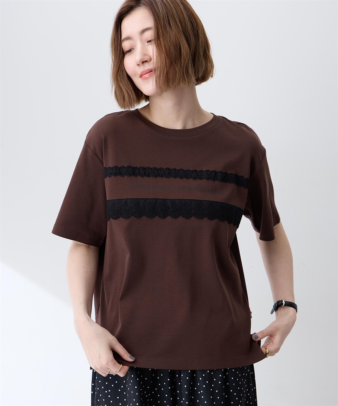 Petit Honfleur レースロゴプリントTシャツ【接触冷感・UVカット・オーガニックコットンブレンド】_sub_3