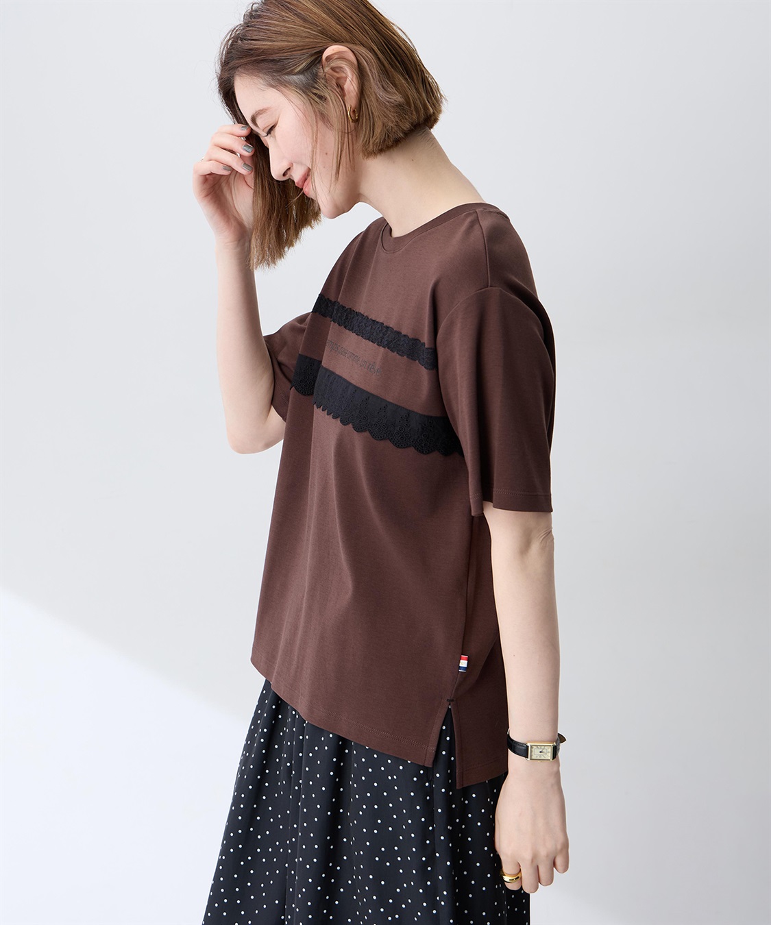 Petit Honfleur レースロゴプリントTシャツ【接触冷感・UVカット・オーガニックコットンブレンド】_sub_4