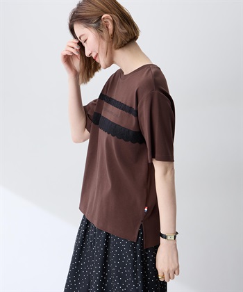 Petit Honfleur レースロゴプリントTシャツ【接触冷感・UVカット・オーガニックコットンブレンド】_subthumb_4