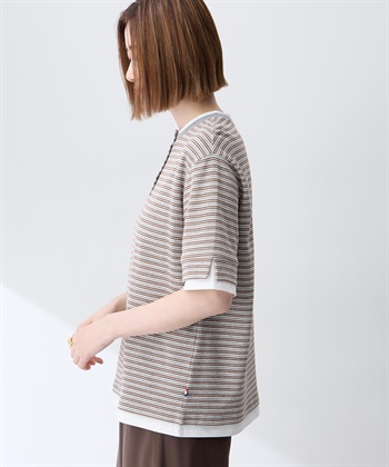 Petit Honfleur レイヤード風ヘンリーネックボーダーTシャツ_subthumb_1