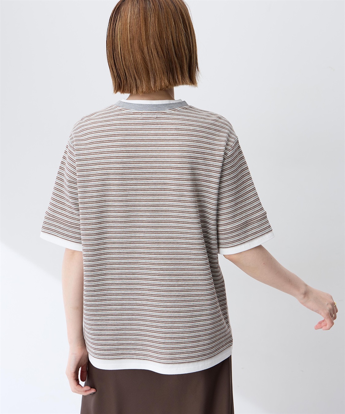 Petit Honfleur レイヤード風ヘンリーネックボーダーTシャツ_sub_2