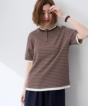 Petit Honfleur レイヤード風ヘンリーネックボーダーTシャツ_subthumb_3