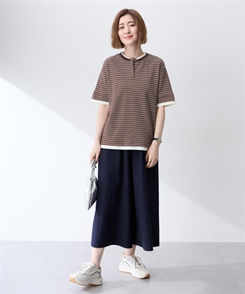 Petit Honfleur レイヤード風ヘンリーネックボーダーTシャツ_subthumb_4