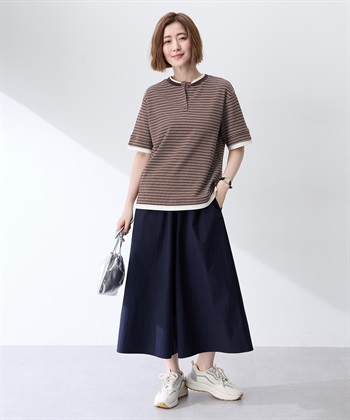 Petit Honfleur レイヤード風ヘンリーネックボーダーTシャツ_subthumb_5