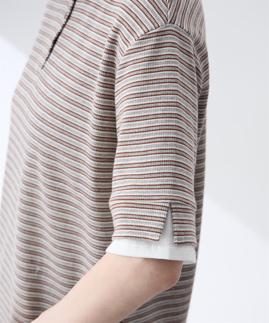 Petit Honfleur レイヤード風ヘンリーネックボーダーTシャツ_sub_10