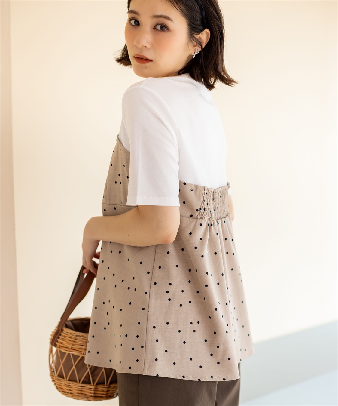 Petit Honfleur ビスチェレイヤード風Tシャツ【接触冷感・UVカット・オーガニックコットンブレンド】_sub_1