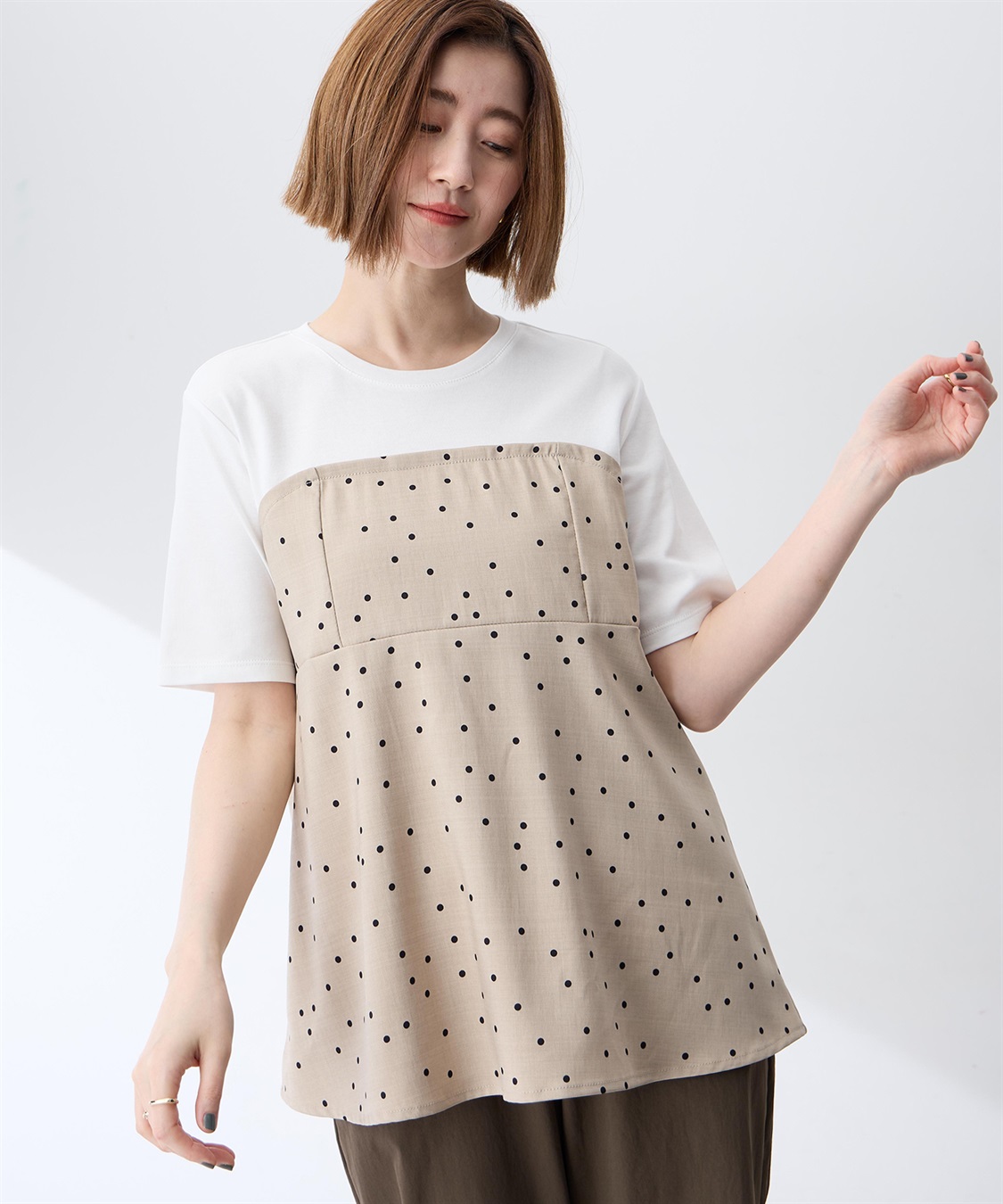 Petit Honfleur ビスチェレイヤード風Tシャツ【接触冷感・UVカット・オーガニックコットンブレンド】_sub_3