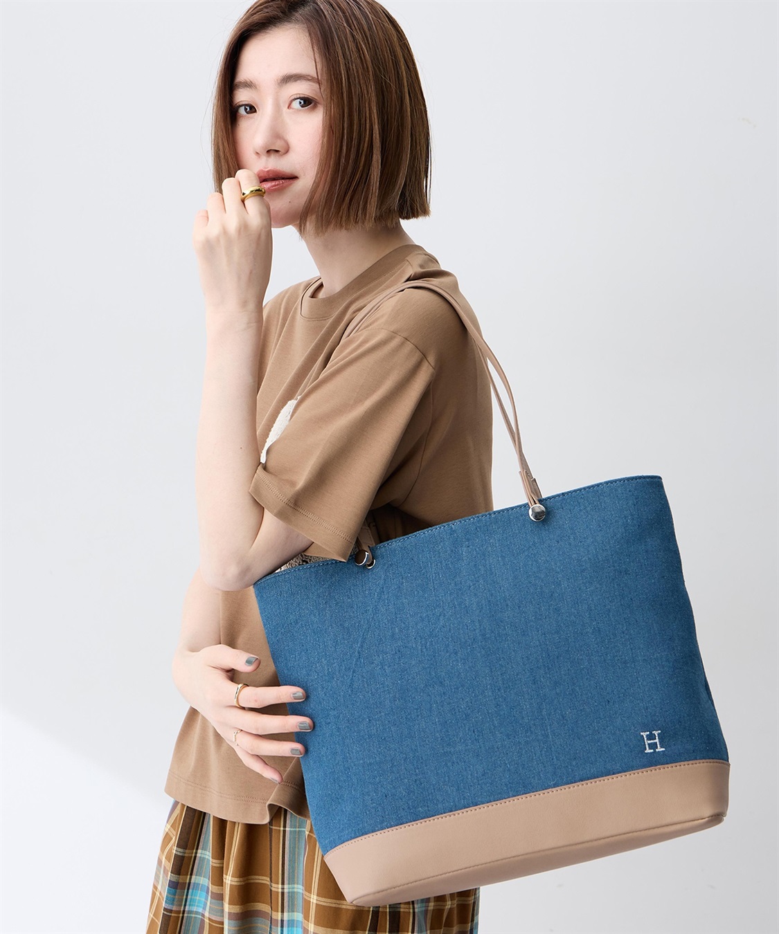 Petit Honfleur フェイクレザー&デニムトートバッグ【A4収納可能】_sub_2