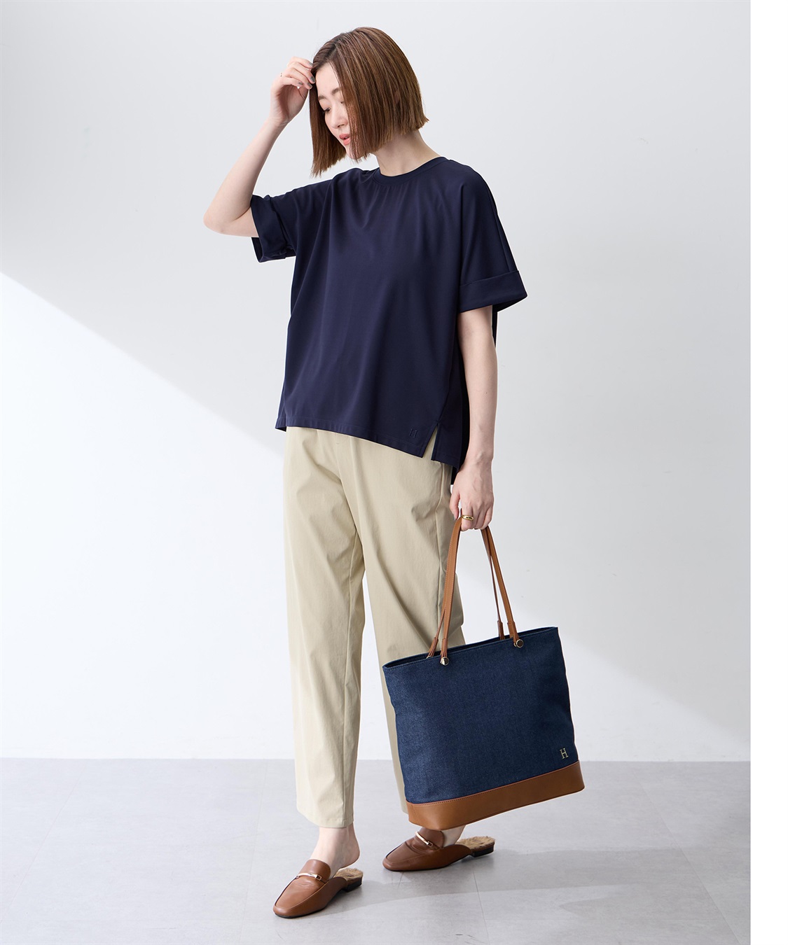 Petit Honfleur フェイクレザー&デニムトートバッグ【A4収納可能】_sub_5