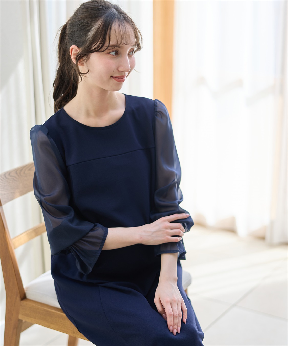 Rosemadame シフォンスリーブ ストレッチジョーゼットワンピース（マタニティ/授乳服）授乳口付き 授乳楽々 妊婦服 産前・産後対応_sub_1