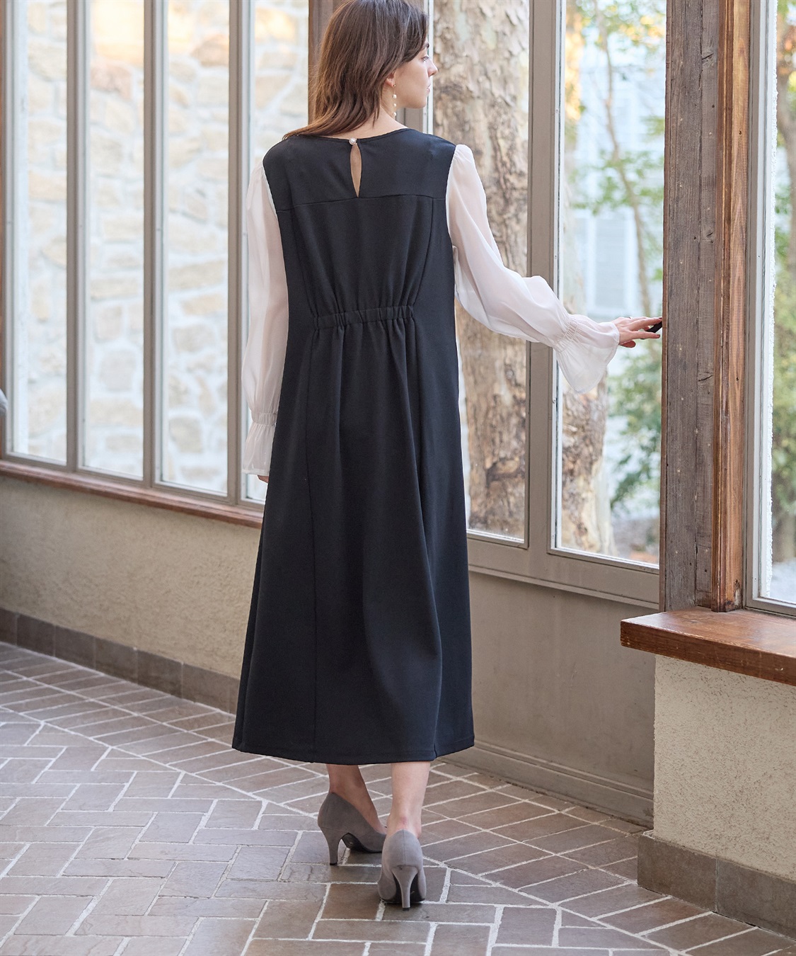 Rosemadame シフォンスリーブ ストレッチジョーゼットワンピース（マタニティ/授乳服）授乳口付き 授乳楽々 妊婦服 産前・産後対応_sub_5