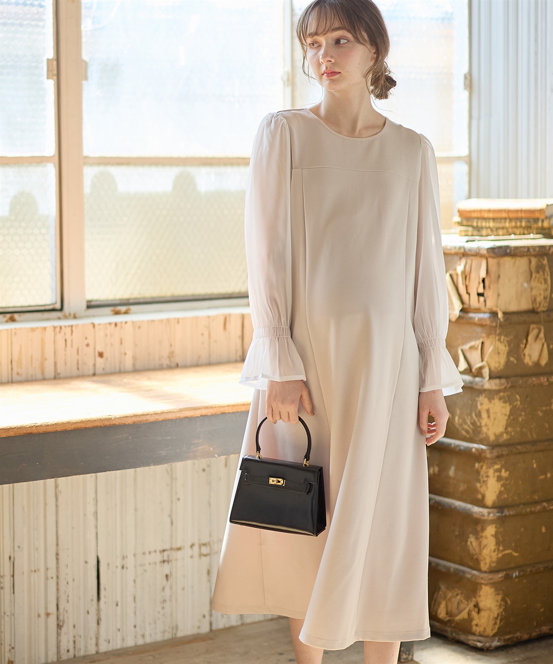 Rosemadame シフォンスリーブ ストレッチジョーゼットワンピース（マタニティ/授乳服）授乳口付き 授乳楽々 妊婦服 産前・産後対応_sub_10