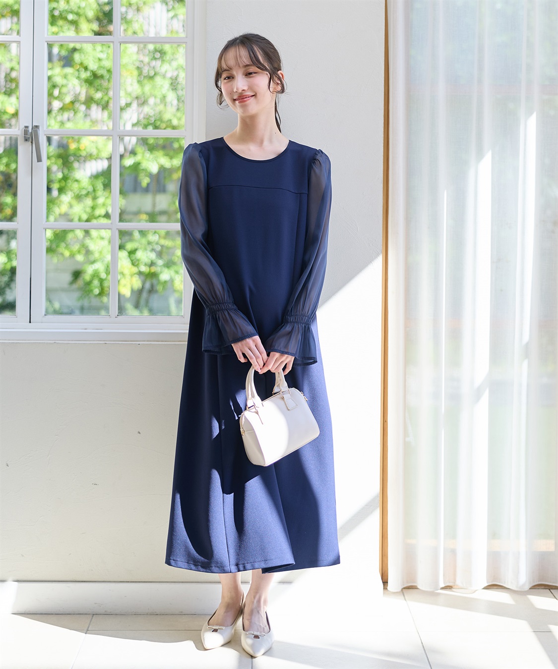 Rosemadame シフォンスリーブ ストレッチジョーゼットワンピース（マタニティ/授乳服）授乳口付き 授乳楽々 妊婦服 産前・産後対応_sub_12