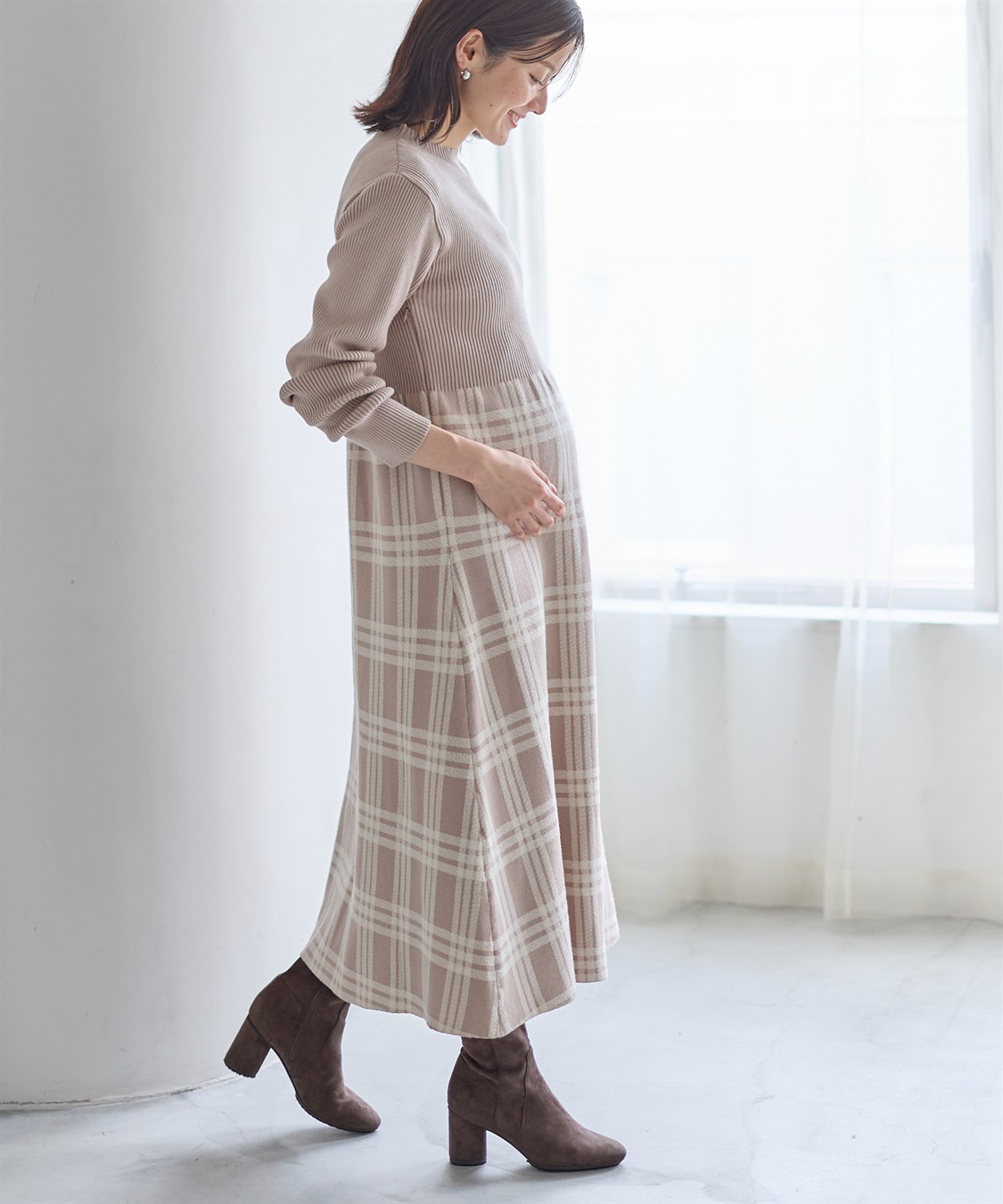 Rosemadame チェック柄切替ニットワンピース(マタニティ&授乳服）授乳口付き 授乳楽々 妊婦服 産前・産後対応_sub_11