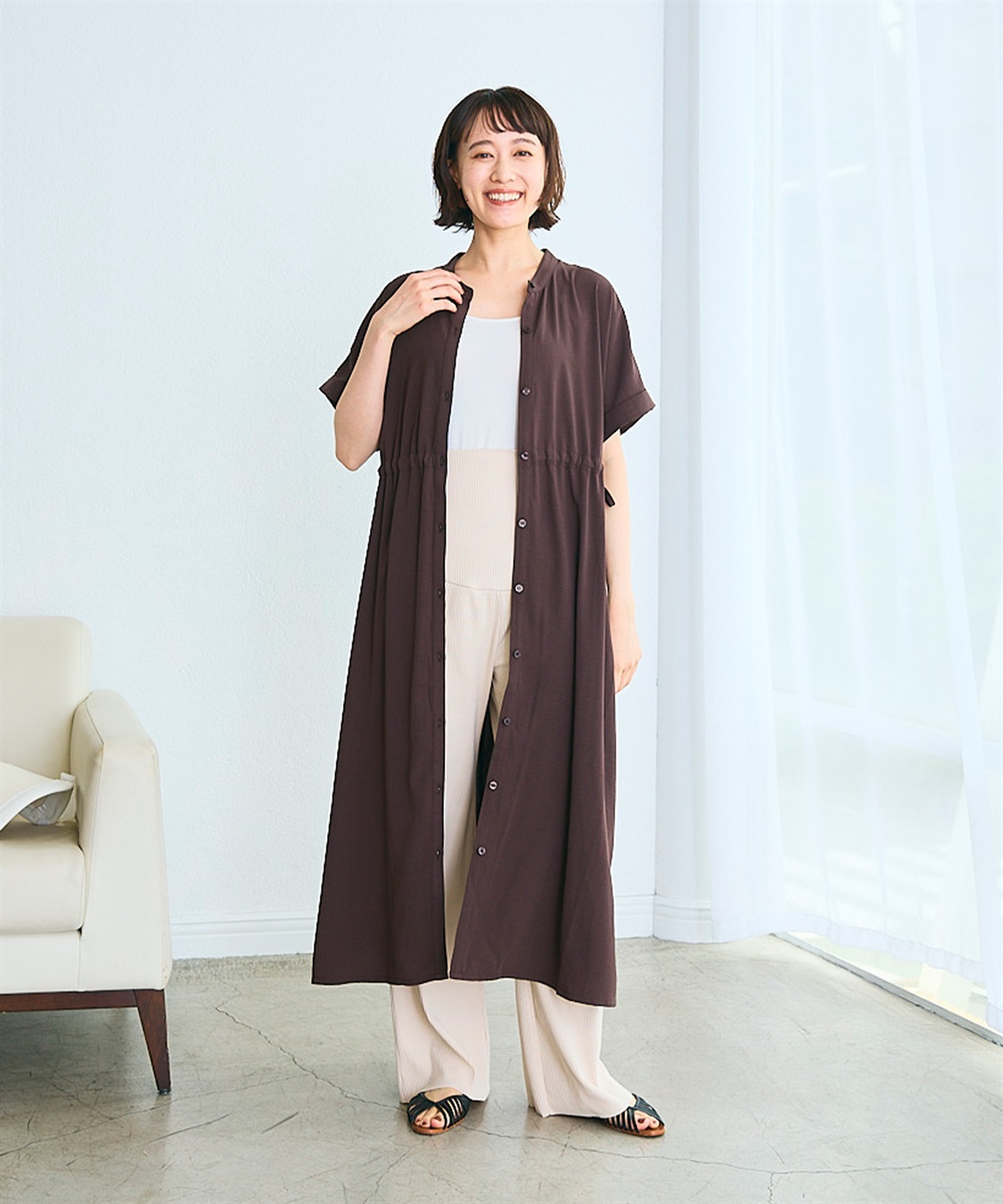 Rosemadame 麻調合繊スキッパ― ドロストシャツワンピース（マタニティ/授乳服）授乳口付き 授乳楽々 妊婦服 産前・産後対応_sub_6
