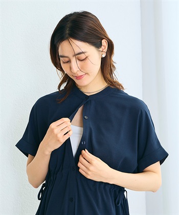 Rosemadame 麻調合繊スキッパ― ドロストシャツワンピース（マタニティ/授乳服）授乳口付き 授乳楽々 妊婦服 産前・産後対応_subthumb_11