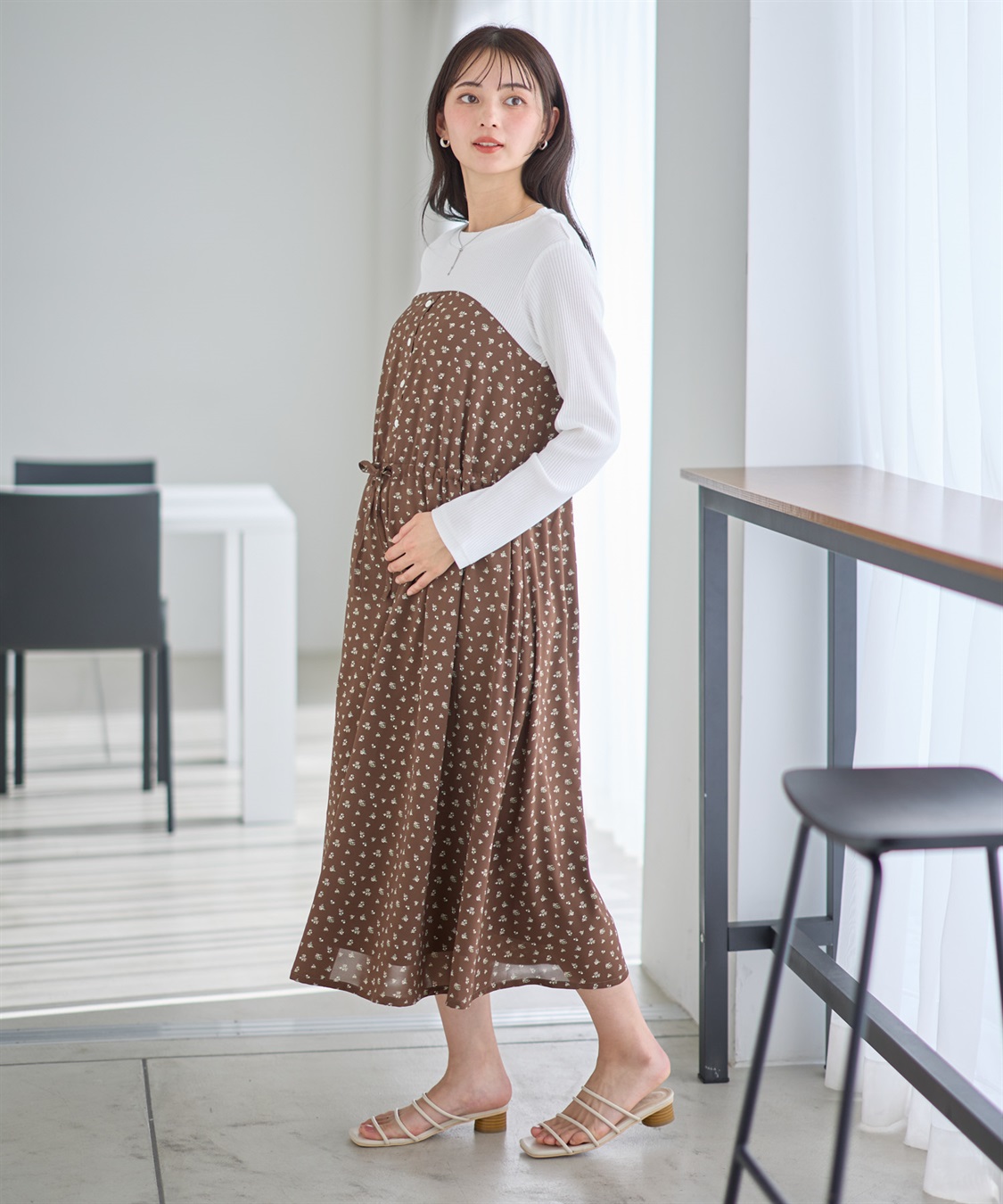 Rosemadame 小花柄ベア切替ワンピース（マタニティ/授乳服）授乳口付き 授乳楽々 妊婦服 産前・産後対応_sub_18