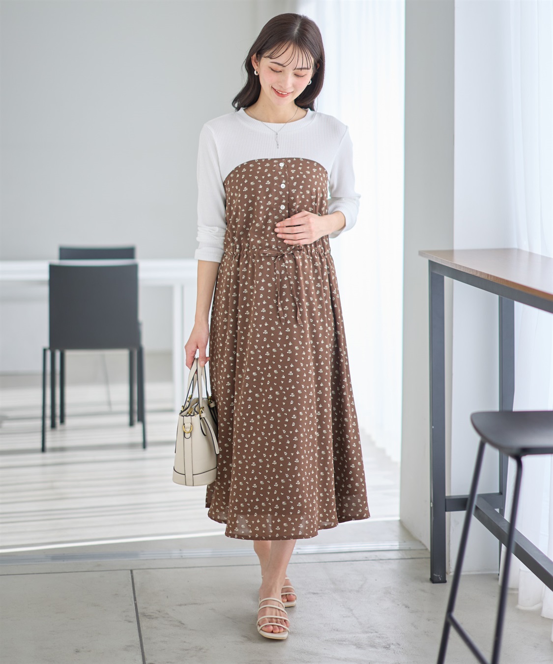 Rosemadame 小花柄ベア切替ワンピース（マタニティ/授乳服）授乳口付き 授乳楽々 妊婦服 産前・産後対応_sub_20