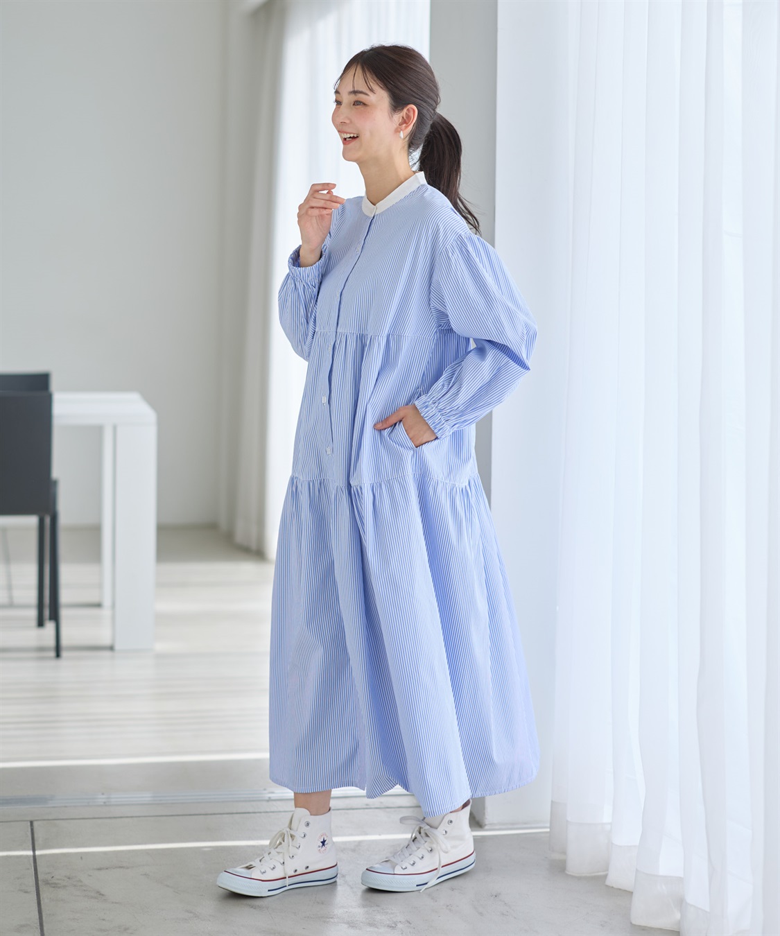 Rosemadame ストライプティアードワンピース（マタニティ/授乳服）授乳口付き 授乳楽々 妊婦服 産前・産後対応_sub_1
