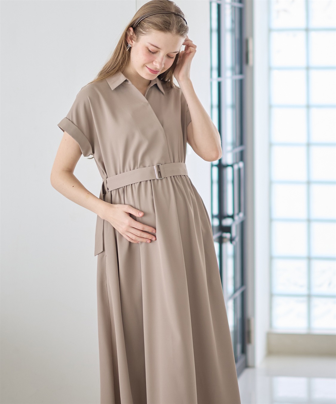 Rosemadame 【汗染み防止・UVカット】フレンチスリーブ スキッパ―シャツ マタニティワンピース(マタニティ&授乳服）授乳口付き 授乳楽々 妊婦服 産前・産後対応_sub_1
