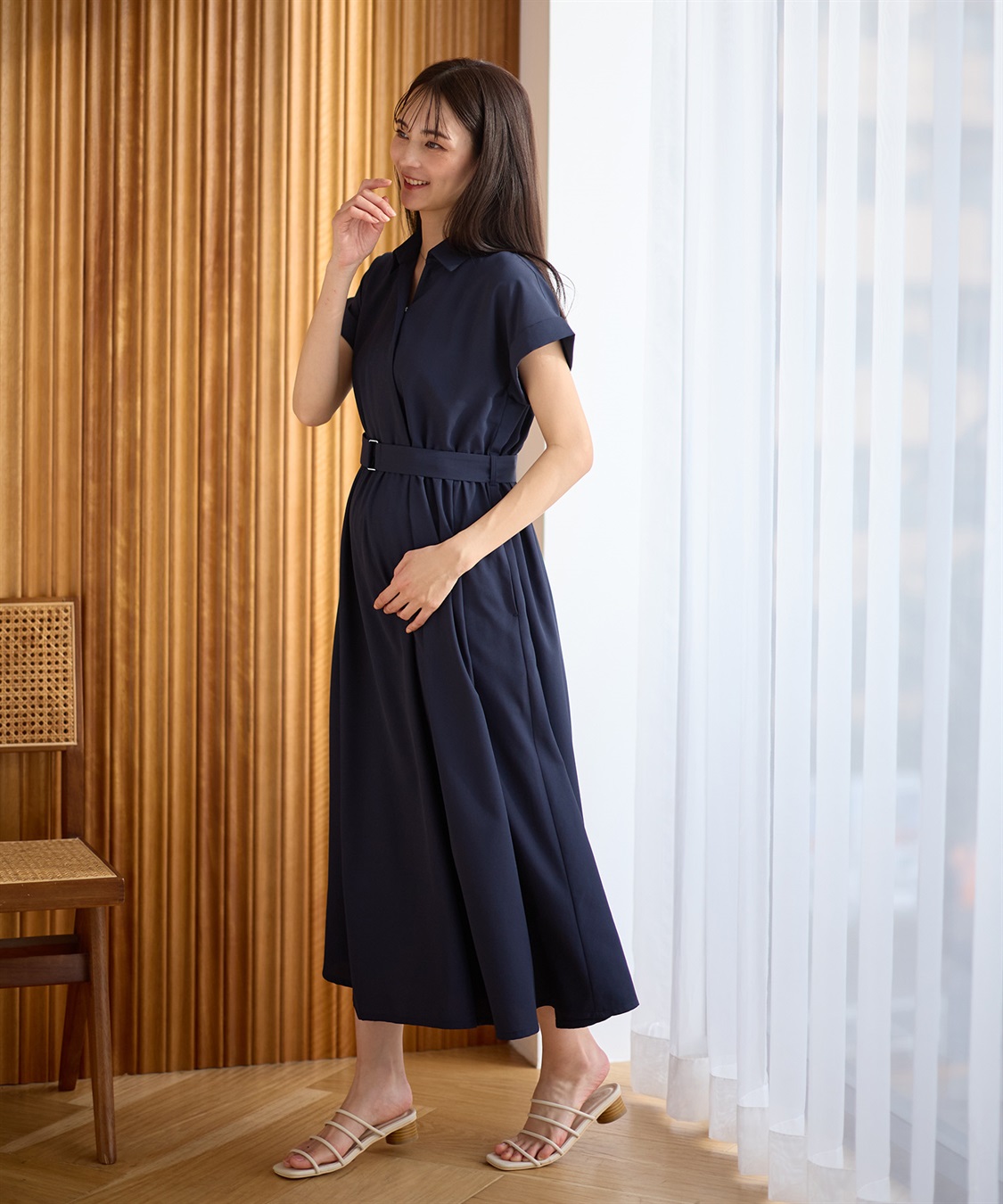 Rosemadame 【汗染み防止・UVカット】フレンチスリーブ スキッパ―シャツ マタニティワンピース(マタニティ&授乳服）授乳口付き 授乳楽々 妊婦服 産前・産後対応_sub_3
