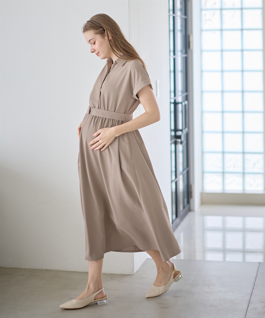Rosemadame 【汗染み防止・UVカット】フレンチスリーブ スキッパ―シャツ マタニティワンピース(マタニティ&授乳服）授乳口付き 授乳楽々 妊婦服 産前・産後対応_sub_6