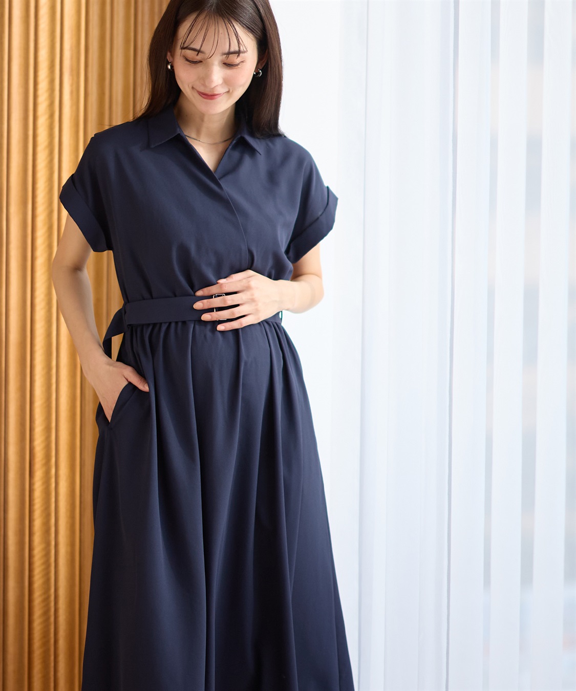Rosemadame 【汗染み防止・UVカット】フレンチスリーブ スキッパ―シャツ マタニティワンピース(マタニティ&授乳服）授乳口付き 授乳楽々 妊婦服 産前・産後対応_sub_8