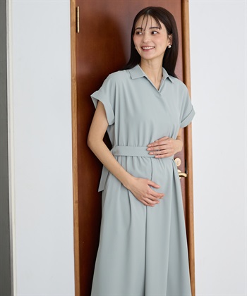 Rosemadame 【汗染み防止・UVカット】フレンチスリーブ スキッパ―シャツ マタニティワンピース(マタニティ&授乳服）授乳口付き 授乳楽々 妊婦服 産前・産後対応_subthumb_9