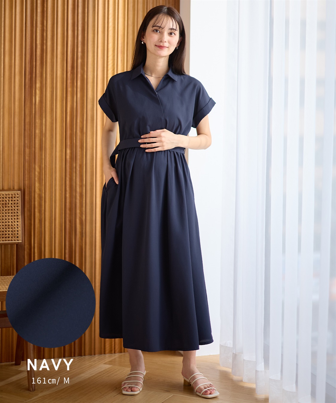 Rosemadame 【汗染み防止・UVカット】フレンチスリーブ スキッパ―シャツ マタニティワンピース(マタニティ&授乳服）授乳口付き 授乳楽々 妊婦服 産前・産後対応_sub_16