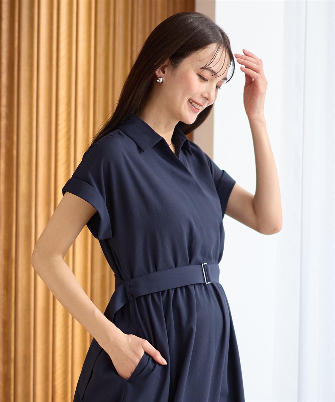 Rosemadame 【汗染み防止・UVカット】フレンチスリーブ スキッパ―シャツ マタニティワンピース(マタニティ&授乳服）授乳口付き 授乳楽々 妊婦服 産前・産後対応_sub_20