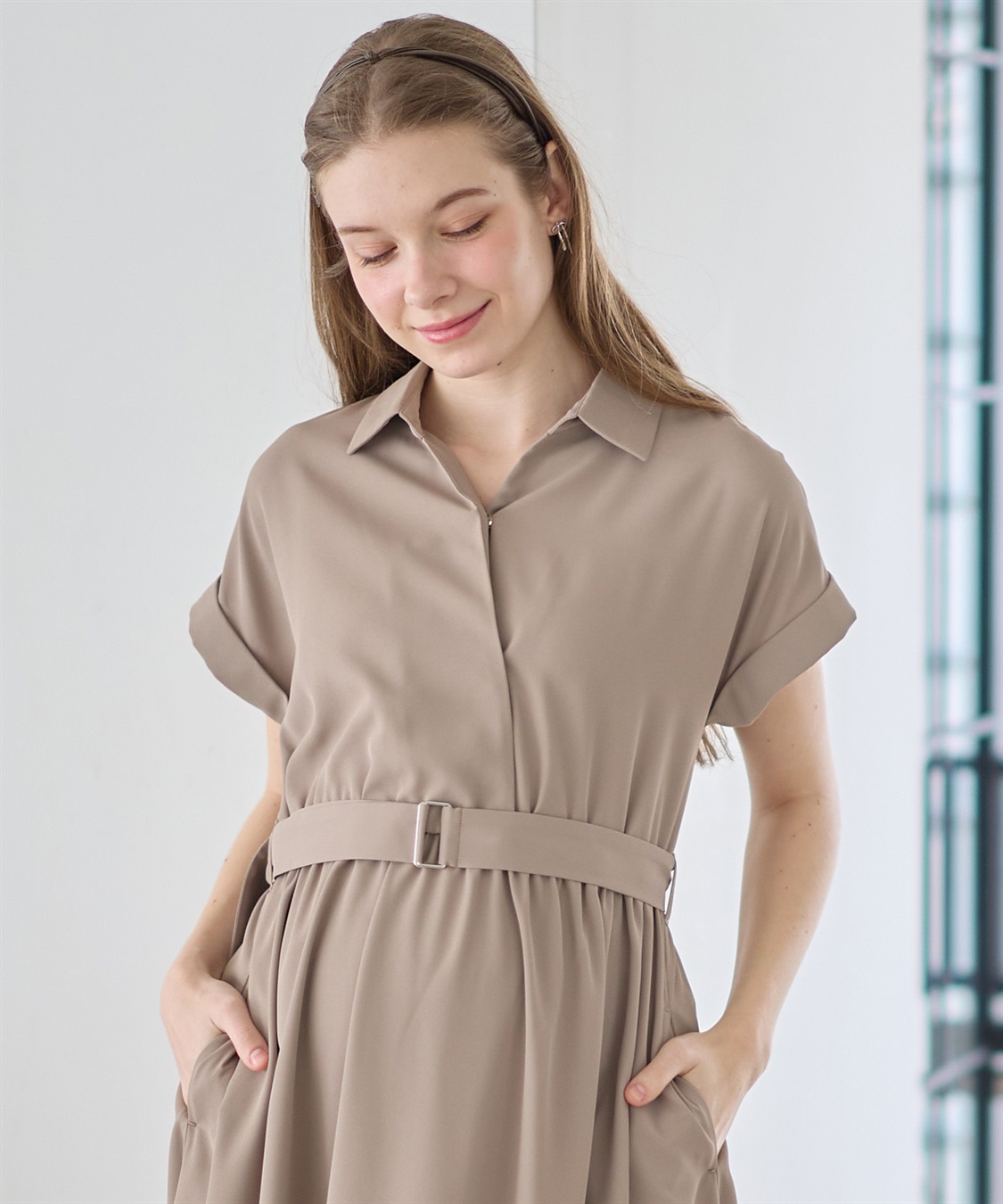 Rosemadame 【汗染み防止・UVカット】フレンチスリーブ スキッパ―シャツ マタニティワンピース(マタニティ&授乳服）授乳口付き 授乳楽々 妊婦服 産前・産後対応_sub_21