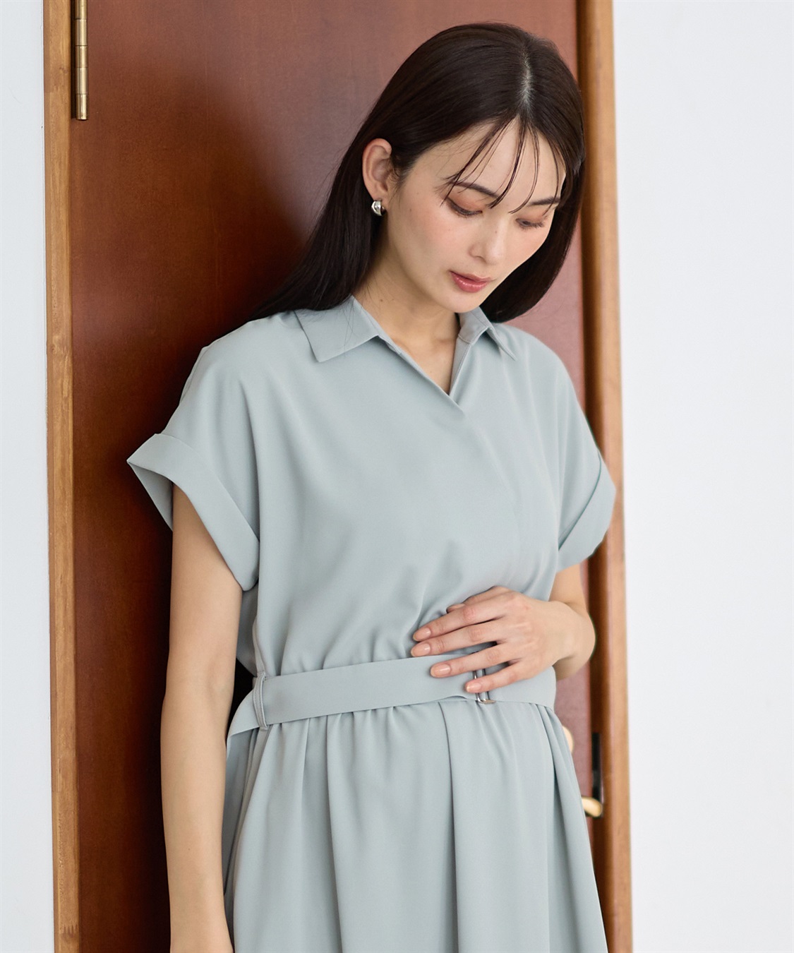 Rosemadame 【汗染み防止・UVカット】フレンチスリーブ スキッパ―シャツ マタニティワンピース(マタニティ&授乳服）授乳口付き 授乳楽々 妊婦服 産前・産後対応_sub_22