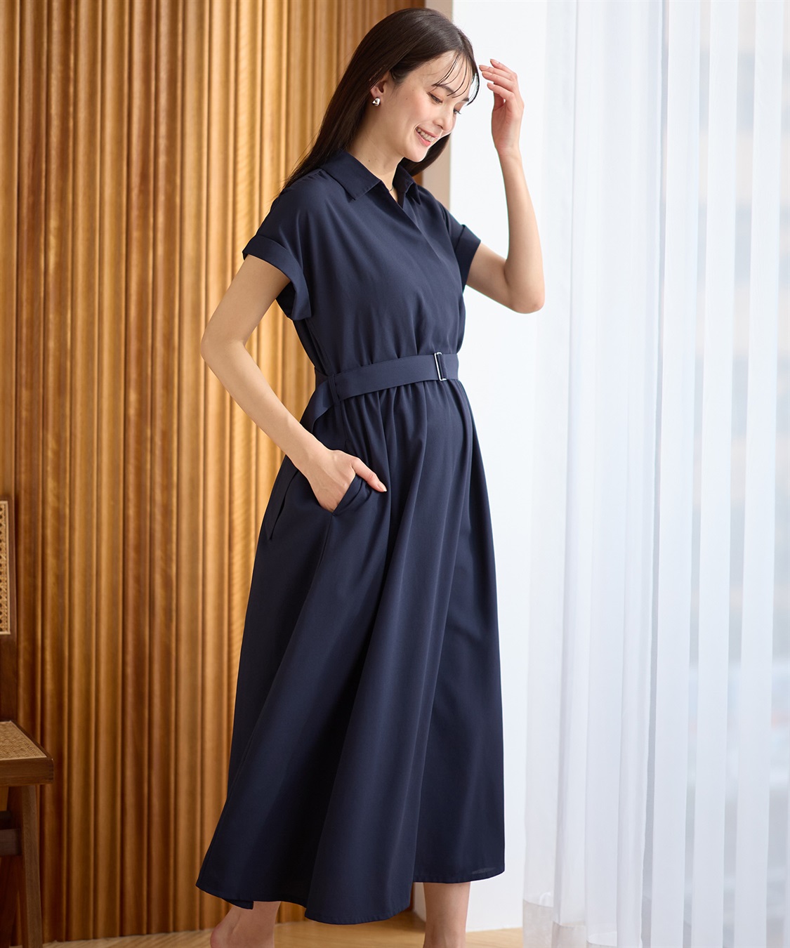 Rosemadame 【汗染み防止・UVカット】フレンチスリーブ スキッパ―シャツ マタニティワンピース(マタニティ&授乳服）授乳口付き 授乳楽々 妊婦服 産前・産後対応_sub_23