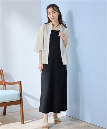 Rosemadame シアーストライプシャツ×ラメリブ ノースリ ワンピース/マタニティワンピース（マタニティ/授乳服）セット 授乳口付き 授乳楽々 妊婦服 産前・産後対応_subthumb_1