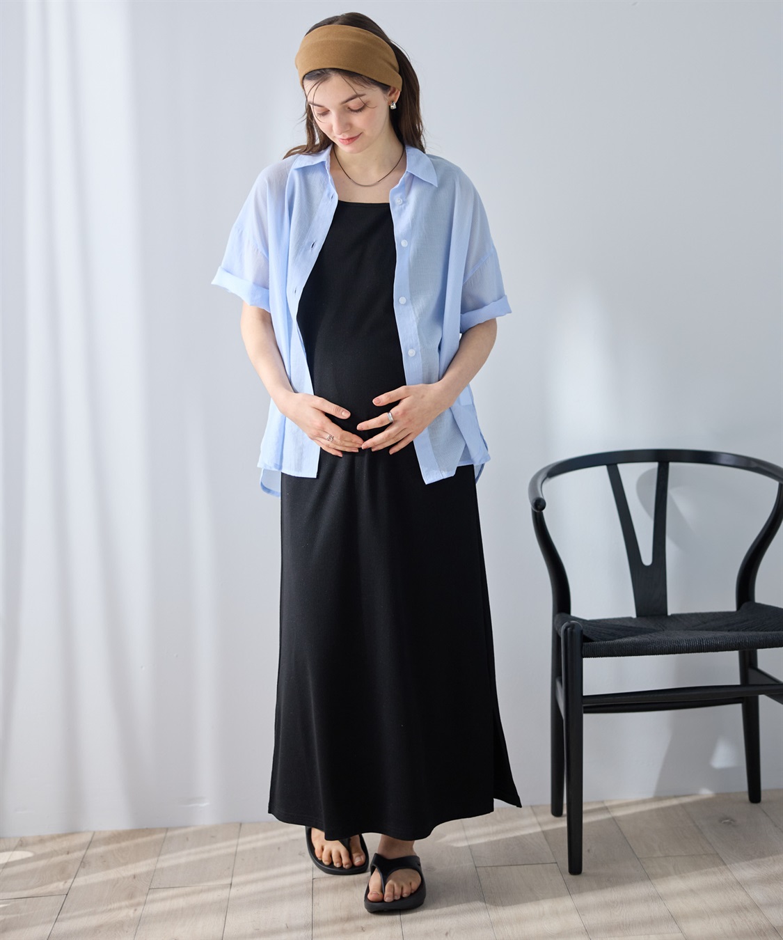 Rosemadame シアーストライプシャツ×ラメリブ ノースリ ワンピース/マタニティワンピース（マタニティ/授乳服）セット 授乳口付き 授乳楽々 妊婦服 産前・産後対応_sub_5