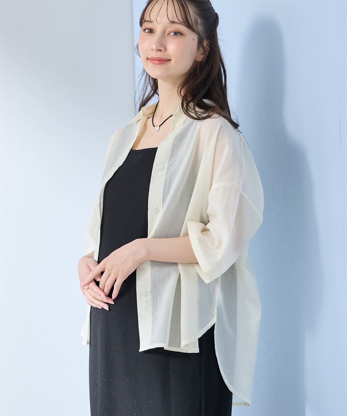 Rosemadame シアーストライプシャツ×ラメリブ ノースリ ワンピース/マタニティワンピース（マタニティ/授乳服）セット 授乳口付き 授乳楽々 妊婦服 産前・産後対応_sub_15