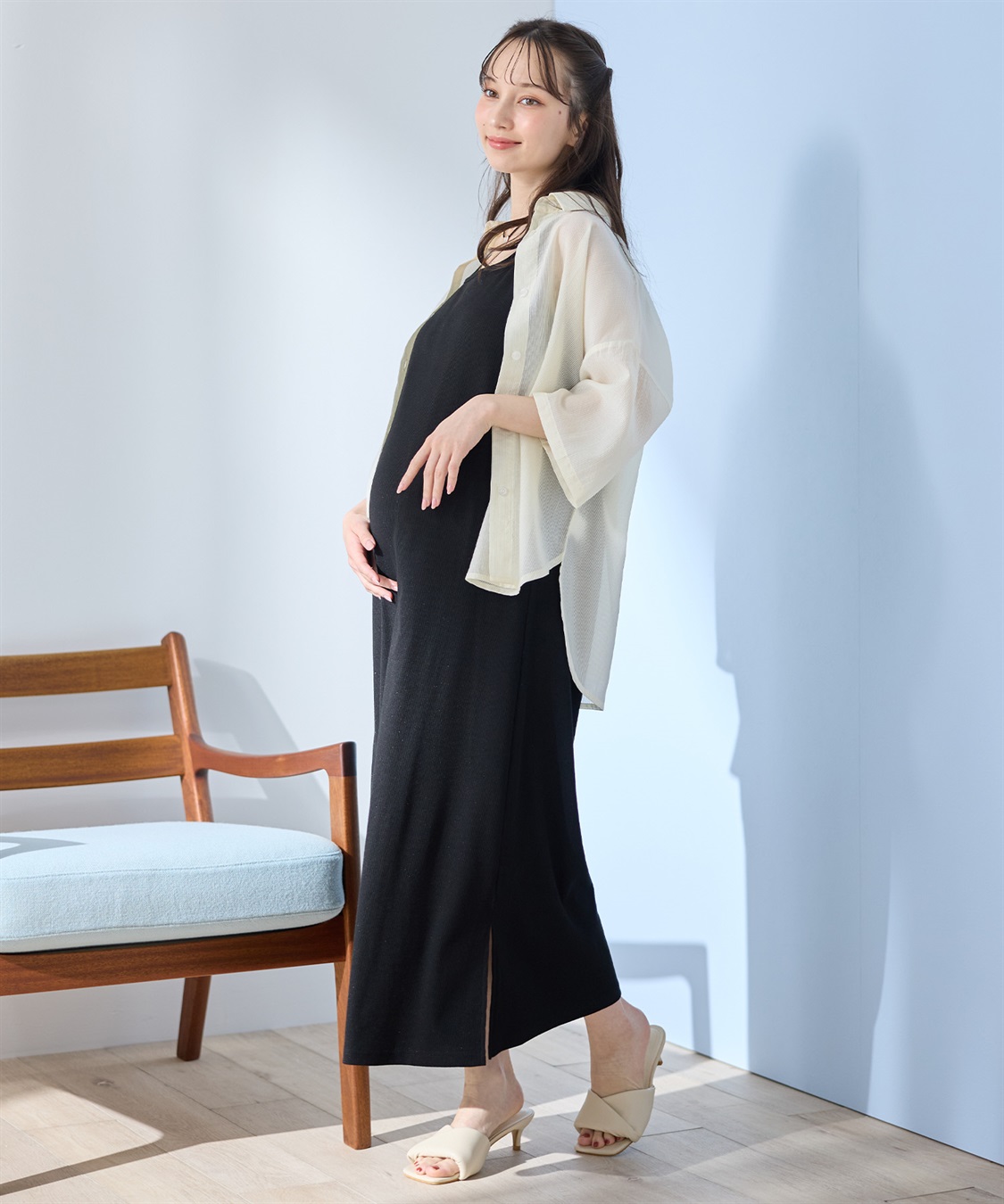 Rosemadame シアーストライプシャツ×ラメリブ ノースリ ワンピース/マタニティワンピース（マタニティ/授乳服）セット 授乳口付き 授乳楽々 妊婦服 産前・産後対応_sub_18