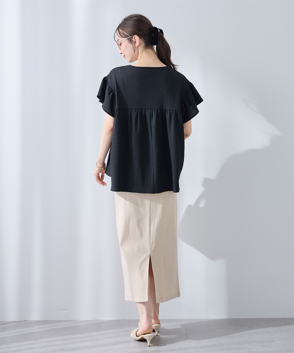 Rosemadame 【UVカット】ゆったりフリル袖 カットジャガード マタニティ授乳ブラウス｜まくって授乳OK 産前産後対応（セットアップ対応）_sub_5