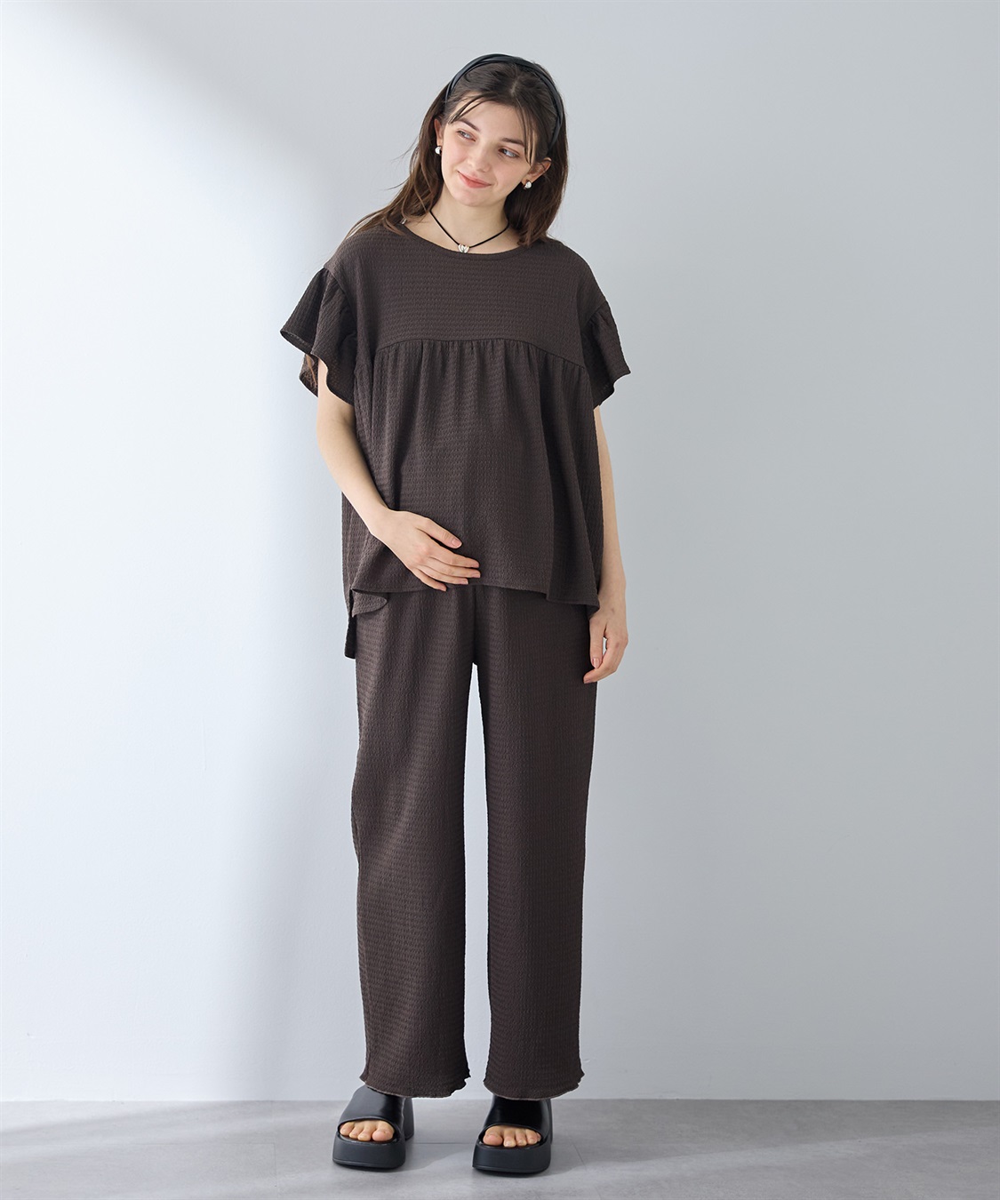 Rosemadame 【UVカット】ゆったりフリル袖 カットジャガード マタニティ授乳ブラウス｜まくって授乳OK 産前産後対応（セットアップ対応）_sub_7