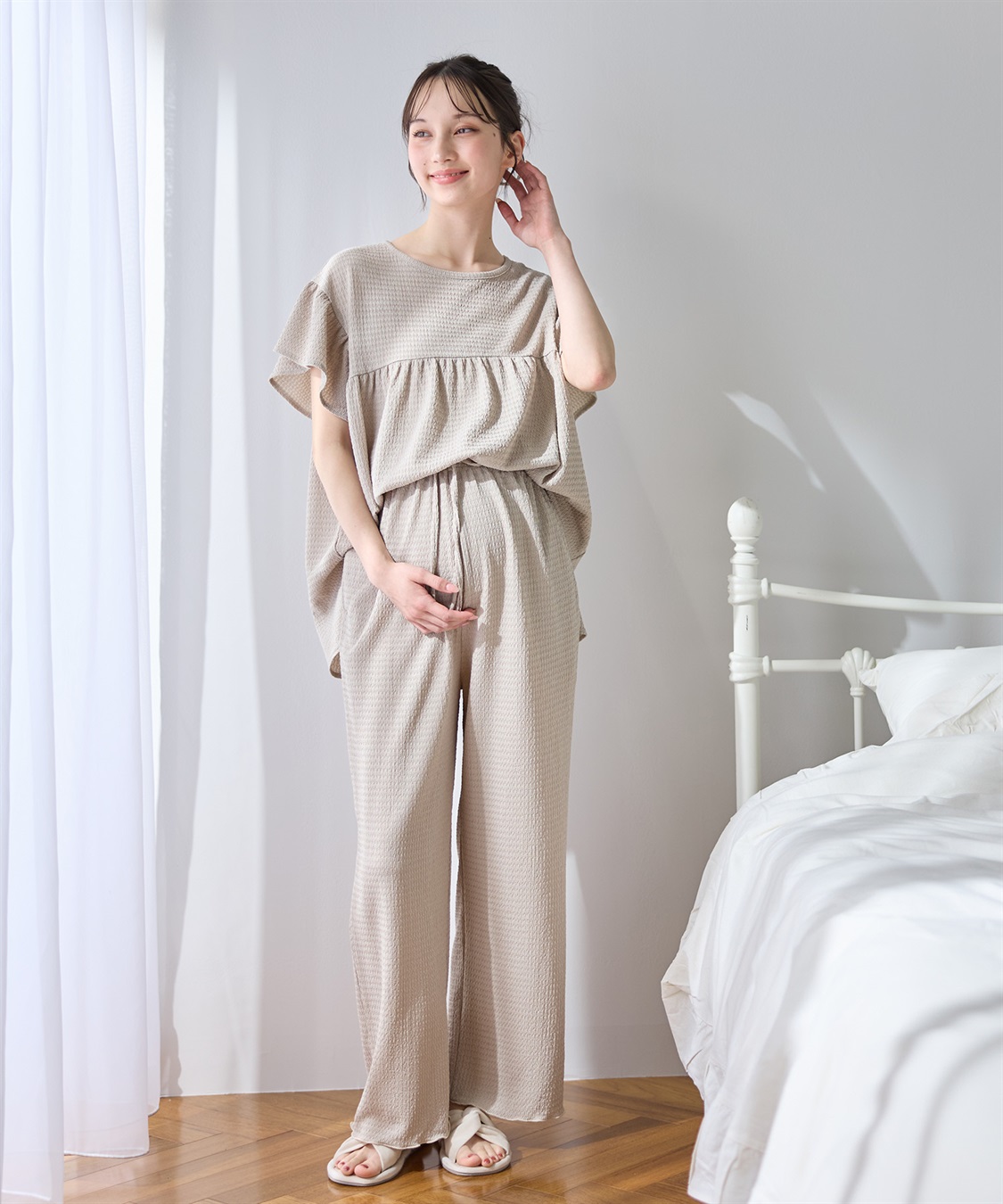 Rosemadame 【UVカット】ゆったりフリル袖 カットジャガード マタニティ授乳ブラウス｜まくって授乳OK 産前産後対応（セットアップ対応）_sub_9