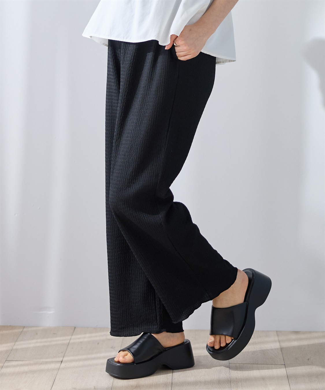 Rosemadame 【UVカット】カットジャガード マタニティワイドパンツ｜ウエスト調整可 産前産後対応（セットアップ 対応）_sub_3