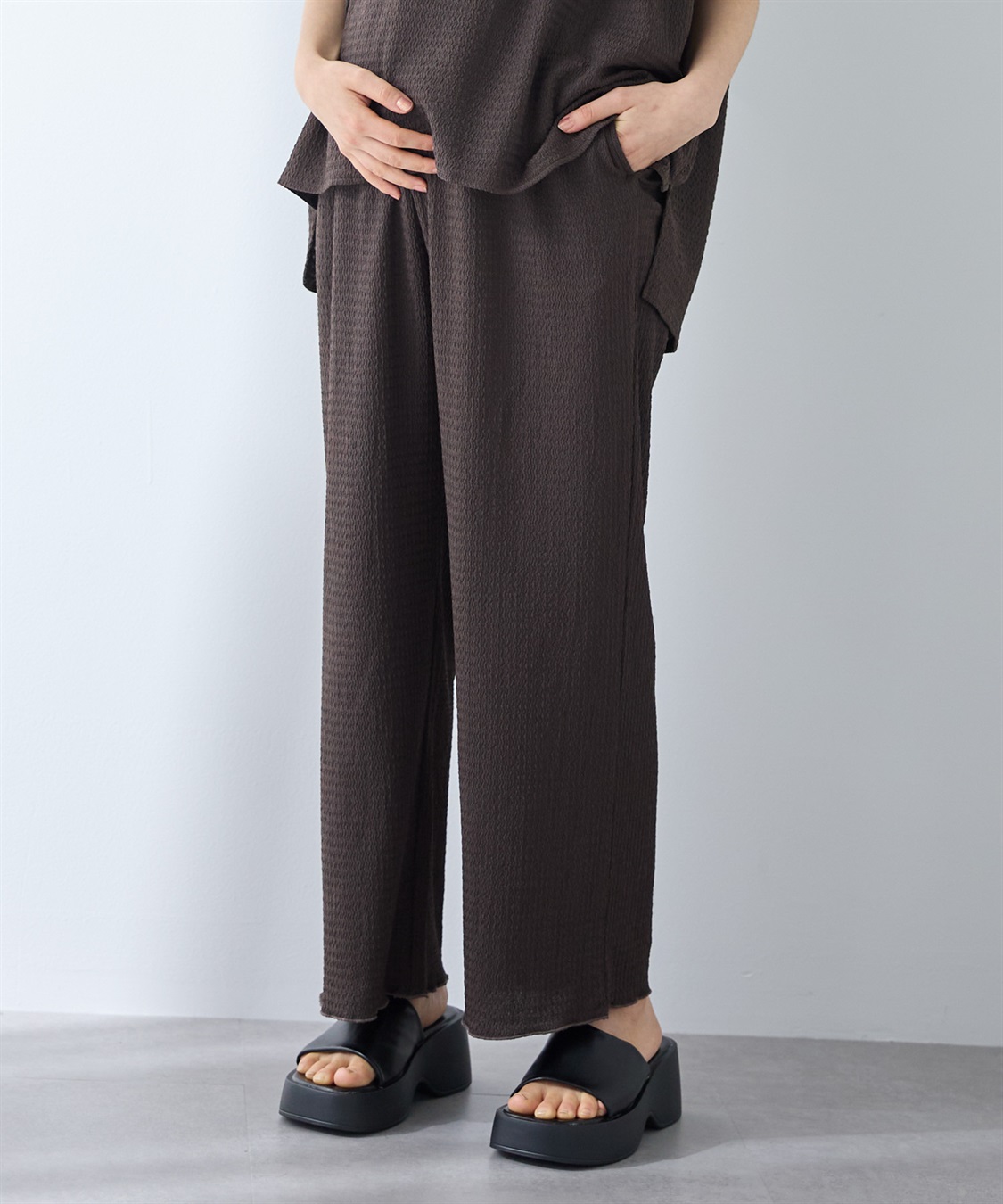 Rosemadame 【UVカット】カットジャガード マタニティワイドパンツ｜ウエスト調整可 産前産後対応（セットアップ 対応）_sub_8