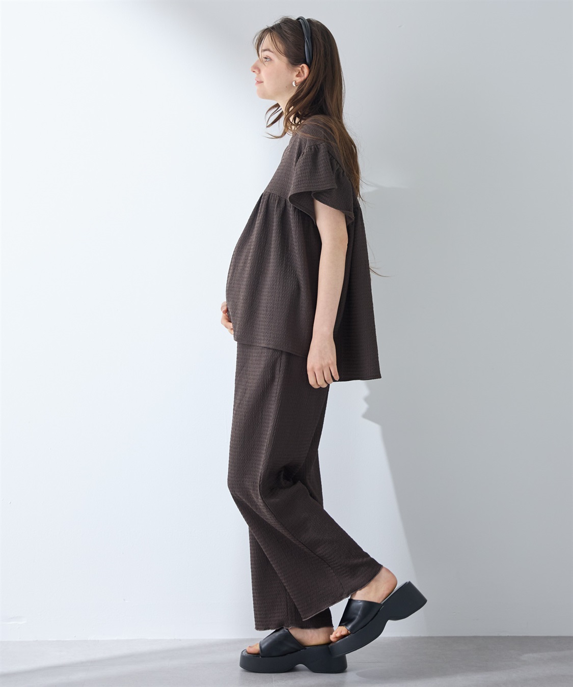 Rosemadame 【UVカット】カットジャガード マタニティワイドパンツ｜ウエスト調整可 産前産後対応（セットアップ 対応）_sub_9