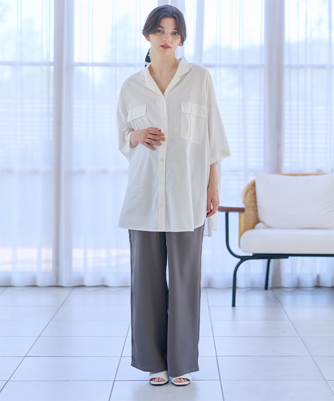 Rosemadame サテンワイド マタニティパンツ（マタニティ～産後）妊婦服 産前・産後対応_sub_16